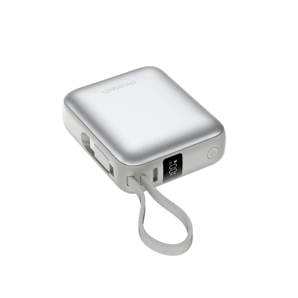 Повербанк Choetech 10000mAh, 35W. PD/3.0, LED Display, buid-in type-C cabel, Silver (B832-SL)