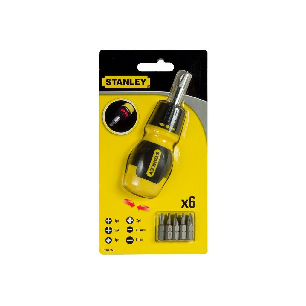 Набір викруток Stanley Multibit Stubby, реверсивна, з 6 змінними бітами (0-66-358)