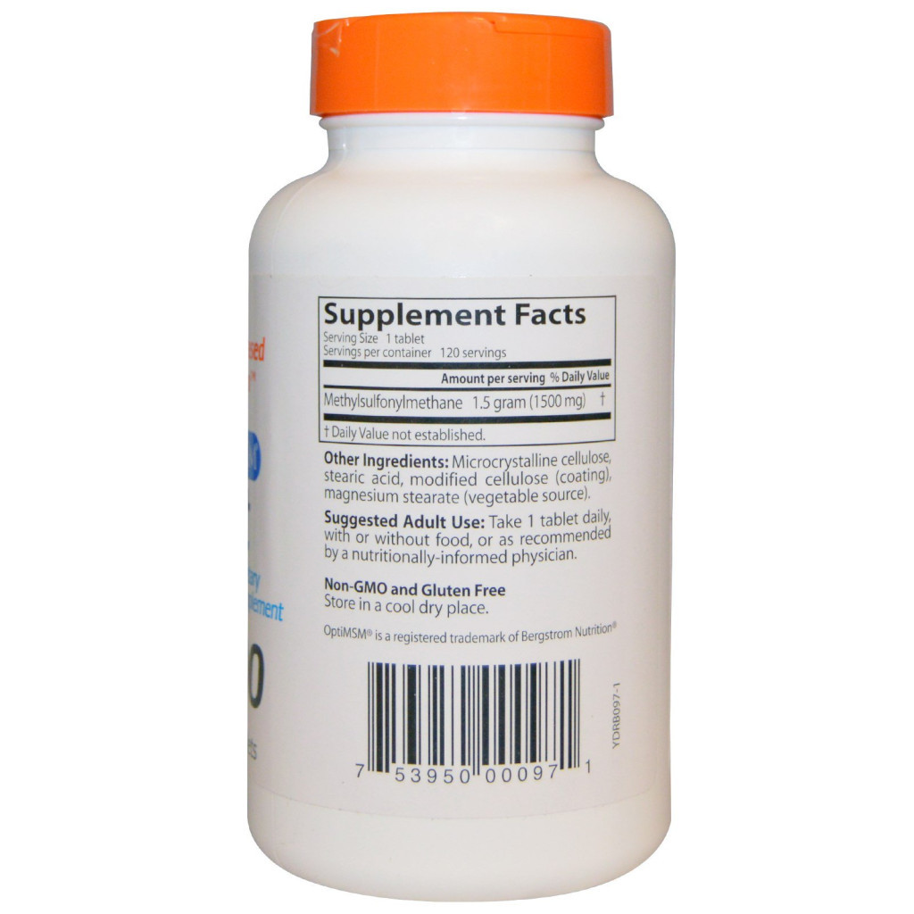 Вітамінно-мінеральний комплекс Doctor's Best МСМ (метілсульфонілметан) 1500, OptiMSM, 120 таблеток (DRB-00097)