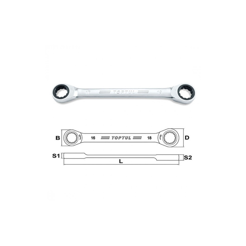 Ключ Toptul гайковий накидний з тріскачкою 17х19мм (AOAG1719)