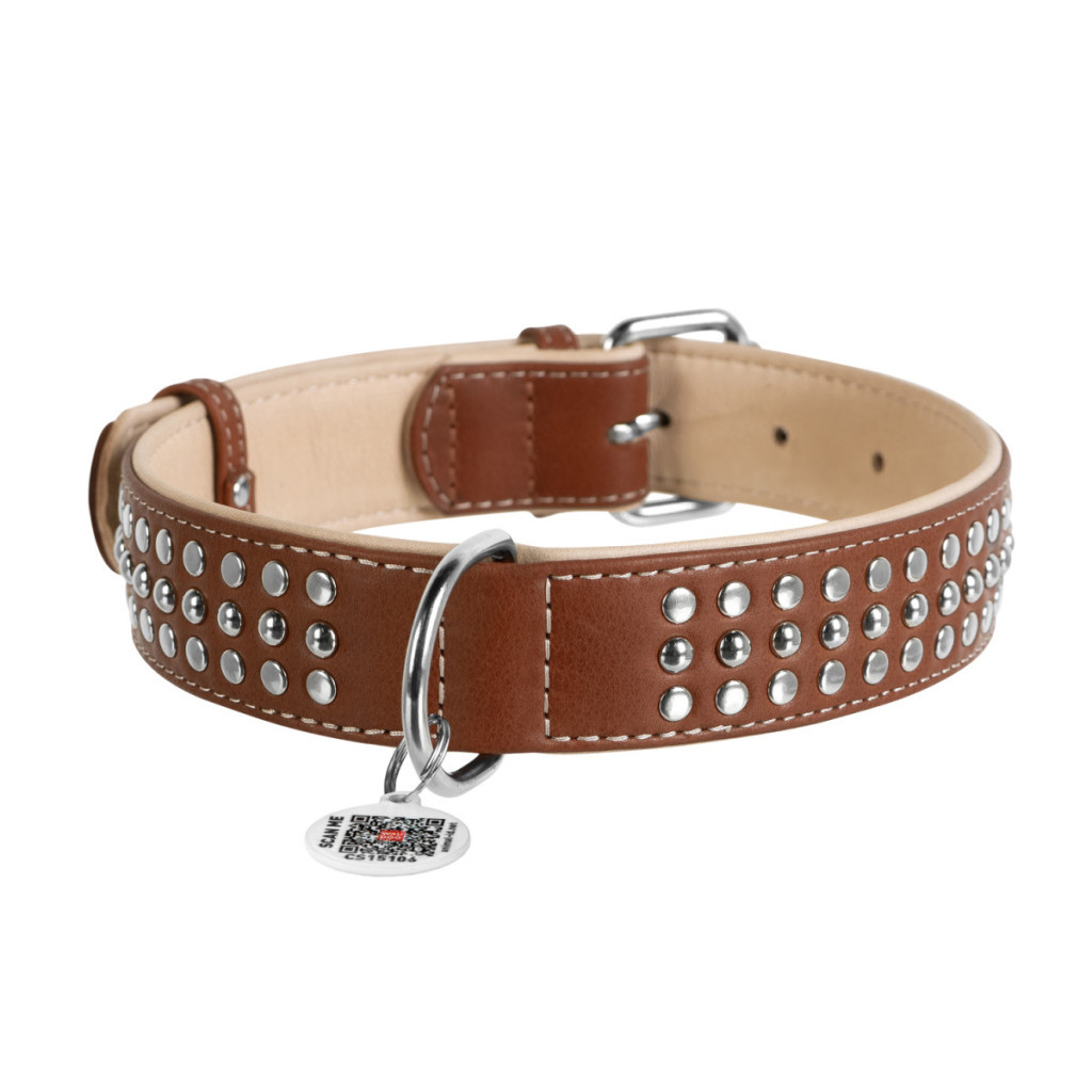 Нашийник для тварин WAUDOG Soft з QR паспортом металічні прикраси L коричневий (7215)