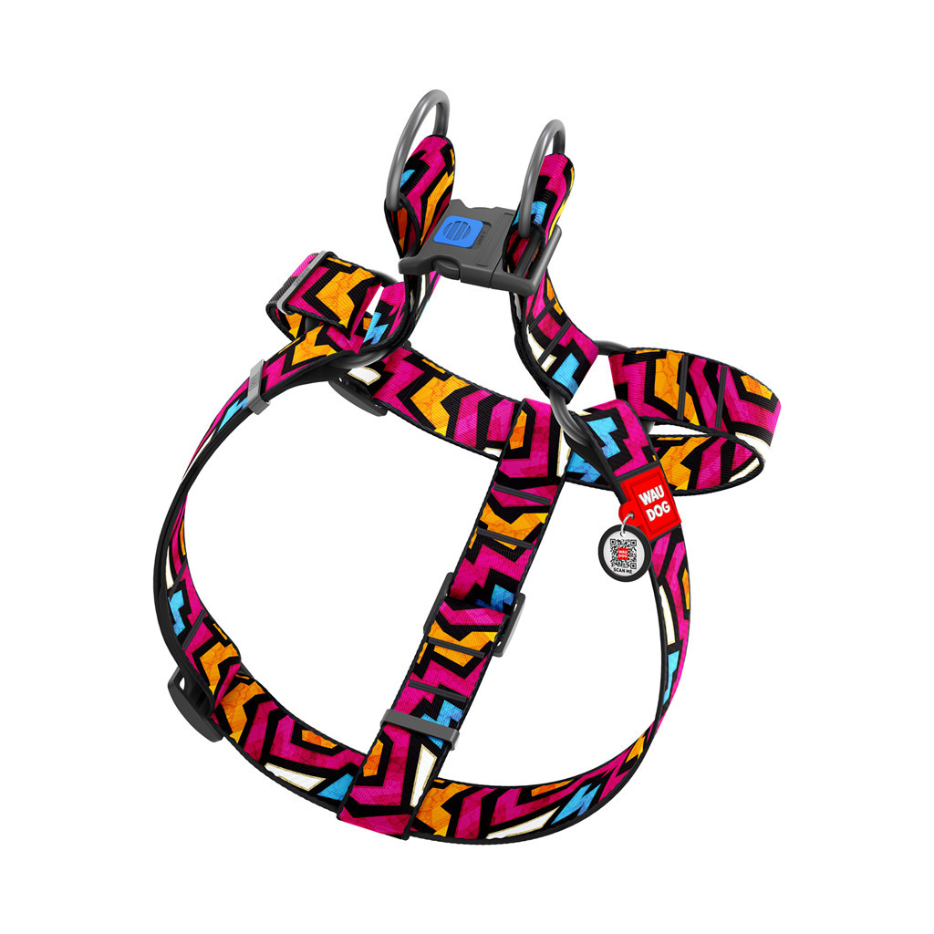 Шлея для собак WAUDOG Nylon з QR паспортом "Графіті" пластиковий фастекс XL (324-0021)