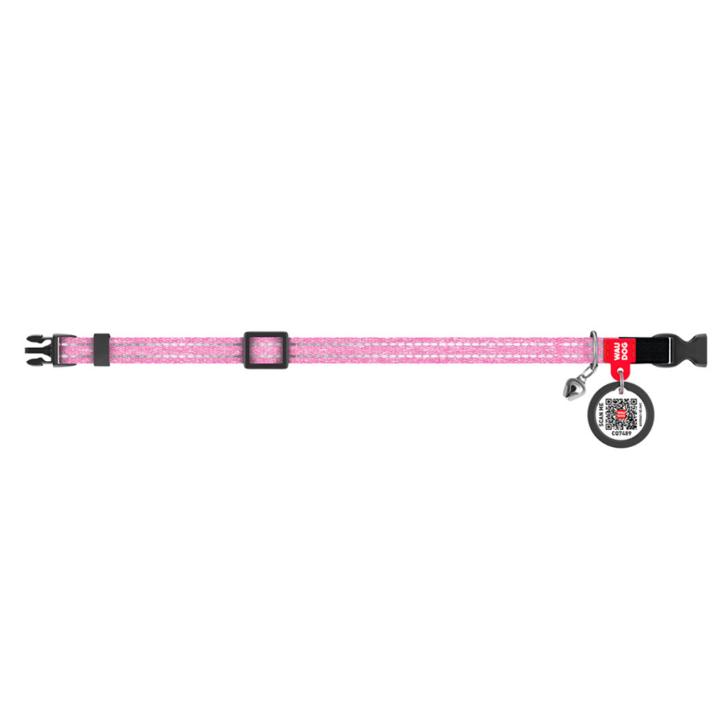 Нашийник для тварин WAUDOG Re-cotton з QR паспортом, пластиковий фастекс XS рожевий (16427)