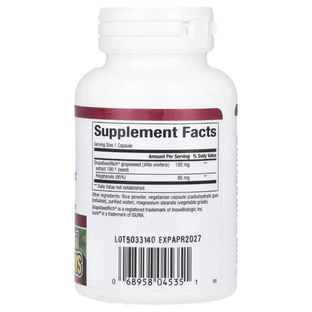 Трави Natural Factors Екстракт виноградних кісточок, 100 мг, GrapeSeedRich, Grape Seed Extrac (NFS-04535)