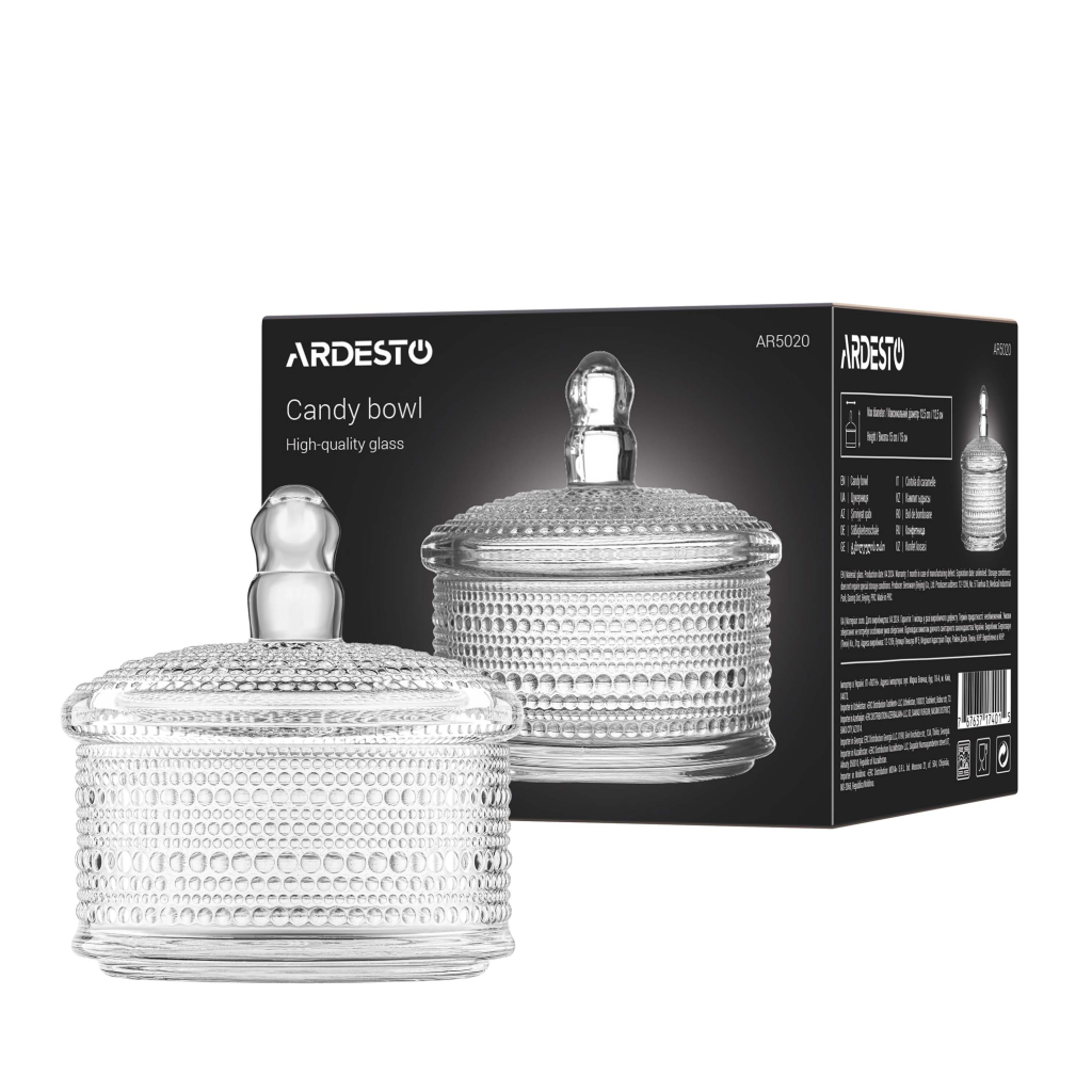 Цукорниця Ardesto Verbena, 12.5 х 15 см, скло, прозорий (AR5020)