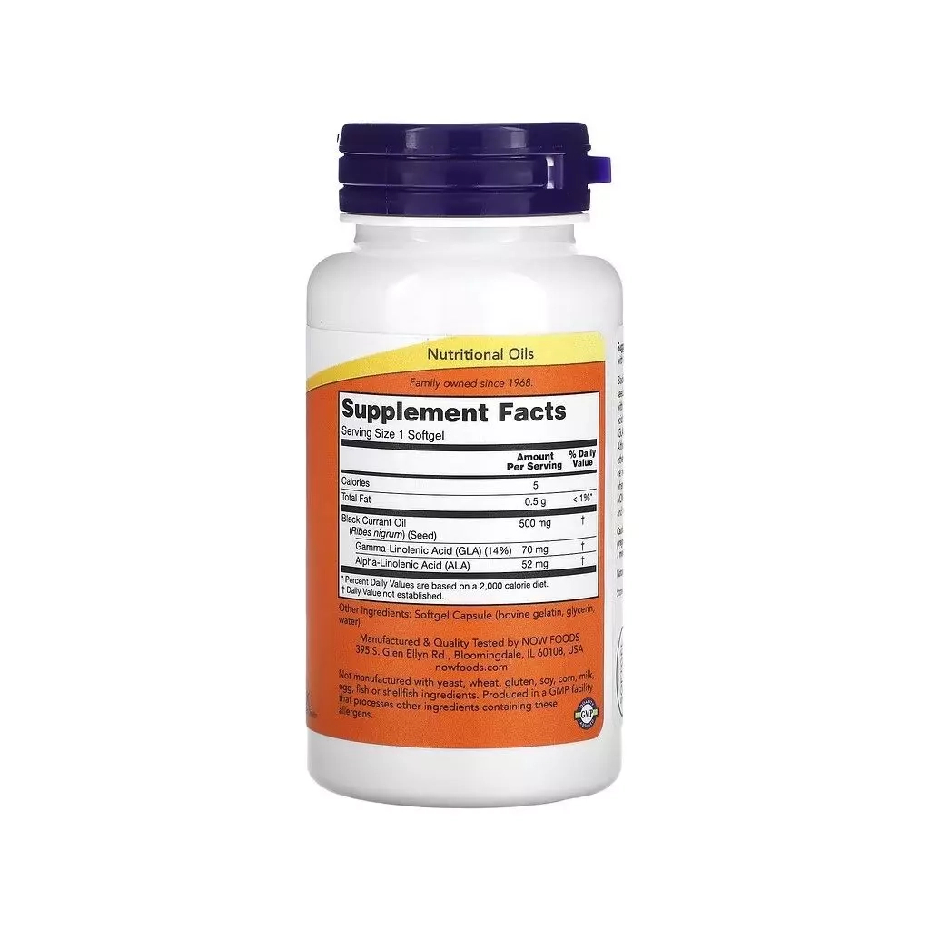 Трави Now Foods Олія чорної смородини, 500 мг, Black Currant Oil, 100 гелевих кап (NOW-01715)