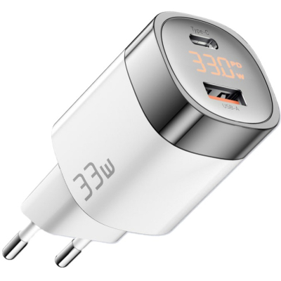 Зарядний пристрій Essager 1xUSB + 1xUSB-C 33W GaN white (ECTCA-LYB02-Z)