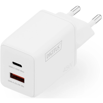 Зарядний пристрій Digitus 1xUSB-C + 1xUSB PD45W GaN white (DA-10302)