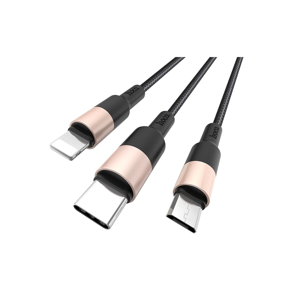Дата кабель USB 2.0 AM to Lightning + USB-C + Micro 5P 1.0m 2A nylon X26 black+gold HOCO (6957531080275) Дата кабель USB 2.0 AM to Lightning + USB-C + Micro 5P 1.0m 2A nylon X26 black+gold HOCO (6957531080275)