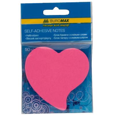 Папір для нотаток Buromax with adhesive layer "Heart", 50 sheets, NEON colors mix (BM.2362-99)