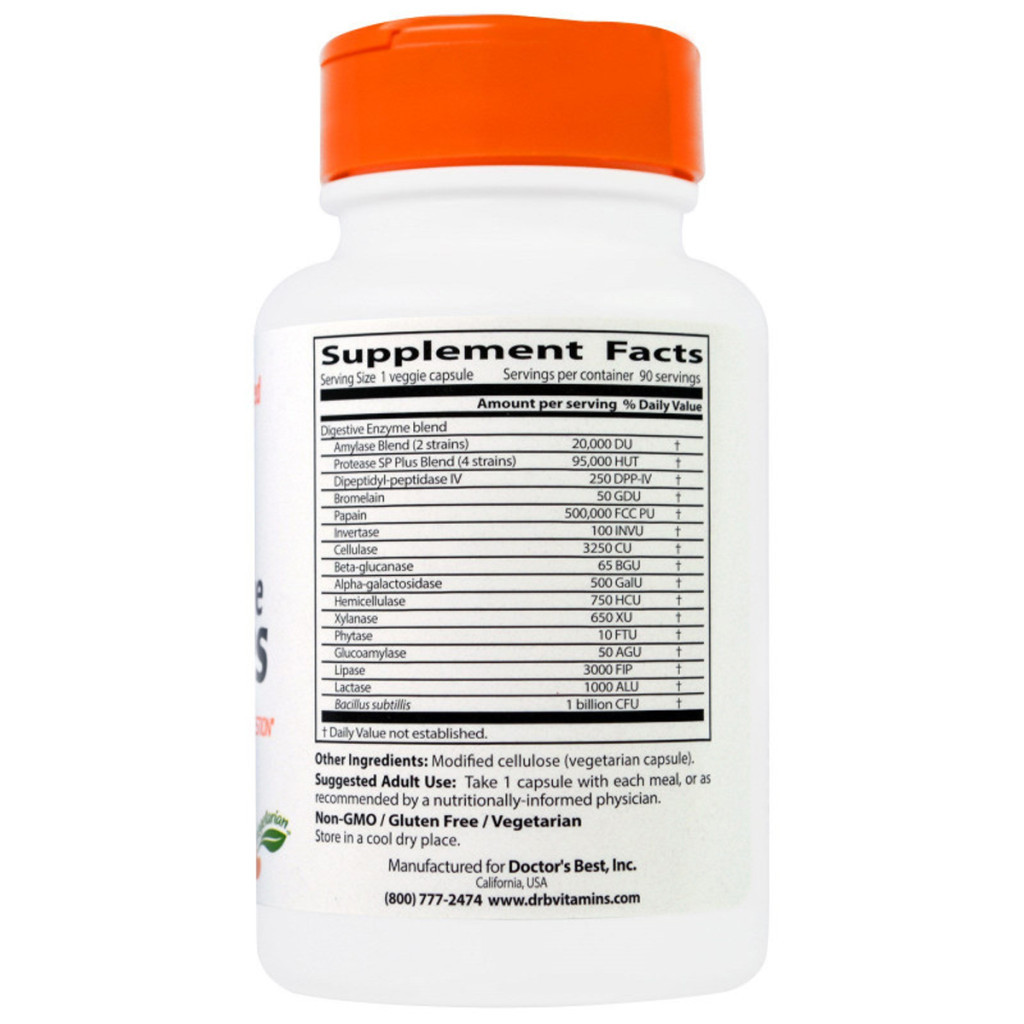 Пробіотики Doctor's Best Травні ферменти, Digestive Enzymes, 90 капсул (DRB-00047)