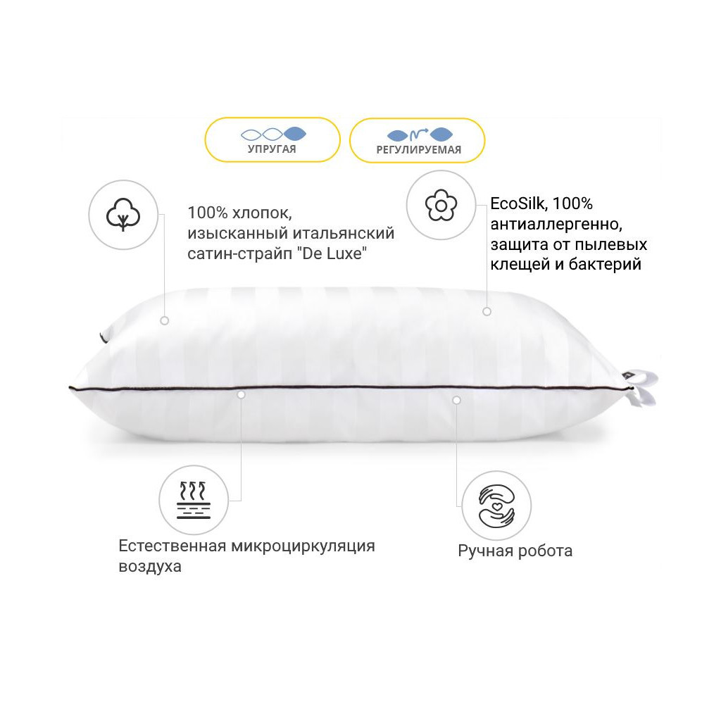 Подушка MirSon антиаллергенна Royal Eco-Soft Hand Made 500 висока 50х70 см (2200000625113)