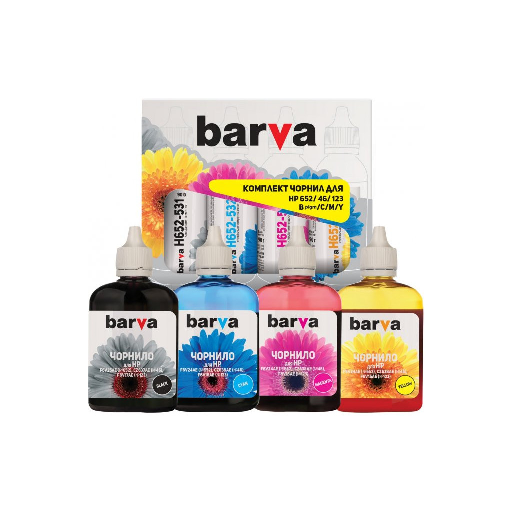 Чорнило Barva HP 46/123/651/652, 4x90г BK/C/M/Y (H652-090-MP) Чорнило Barva HP 46/123/651/652, 4x90г BK/C/M/Y (H652-090-MP)