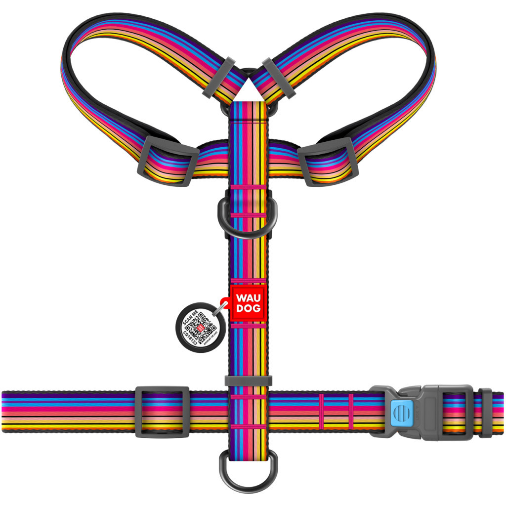 Шлея для собак WAUDOG Nylon з QR паспортом анатомічна H-подібна "Лінія 1" L (5567)