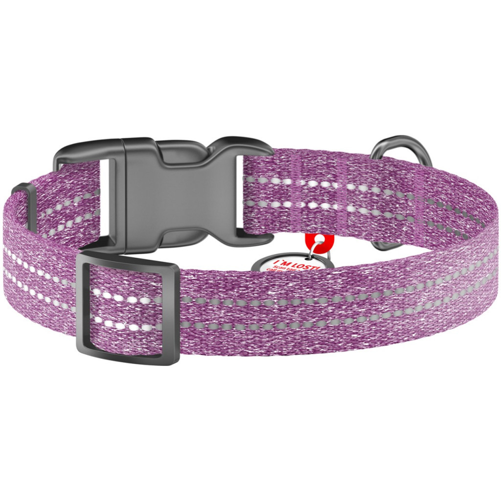 Нашийник для тварин WAUDOG Re-cotton з QR паспортом світловідбивний Ш 20 мм Д 28-40 см фіолетовий (02889)