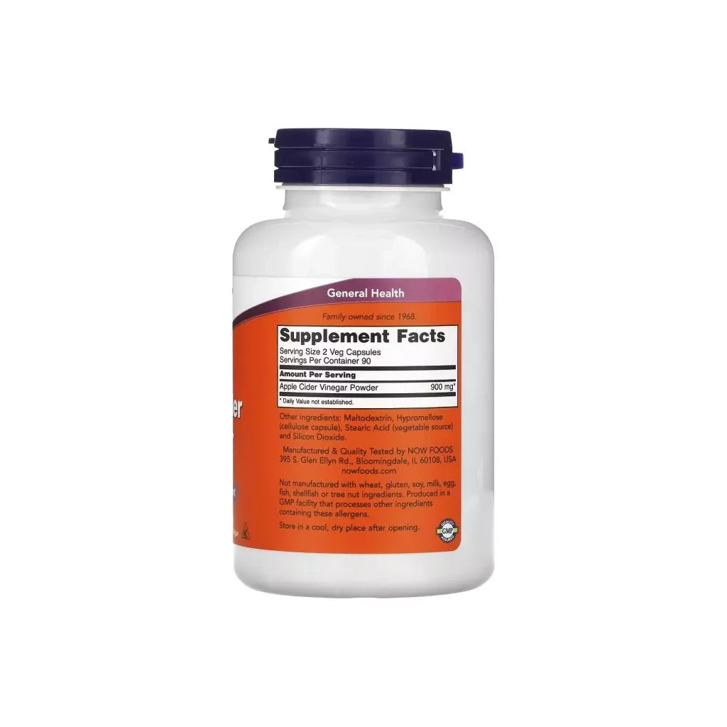 Трави Now Foods Яблучний оцет, 450 мг, Apple Cider Vinegar, 180 вегетаріанських кап (NOW-03317)