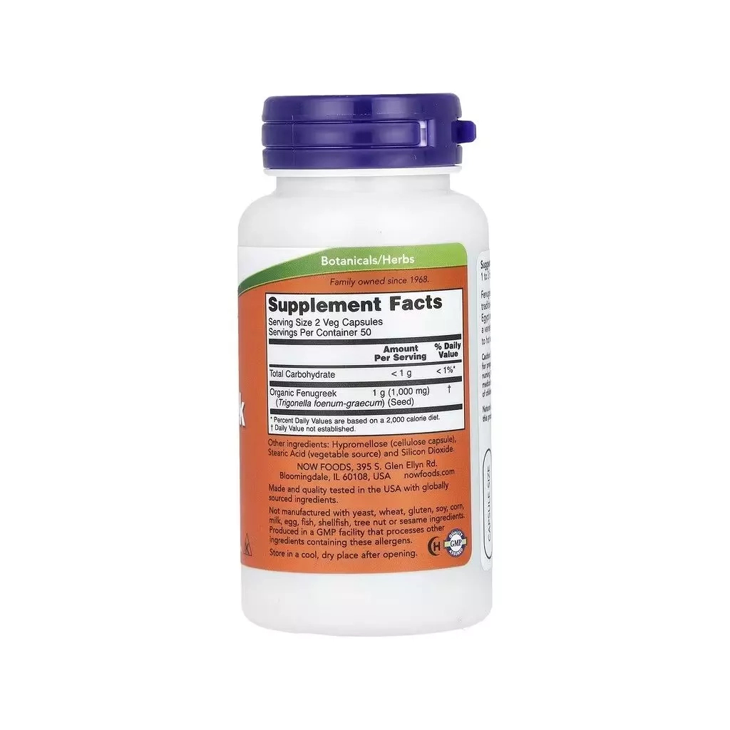 Трави Now Foods Пажитник, 500 мг, Fenugreek, 100 вегетаріанських капсул (NOW-04677)