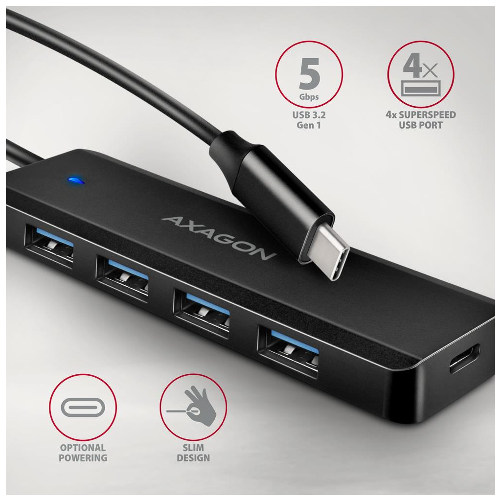 Концентратор AXAGON USB-C to 4xUSB 3.0 black (HUE-C1C) Концентратор AXAGON USB-C to 4xUSB 3.0 black (HUE-C1C)