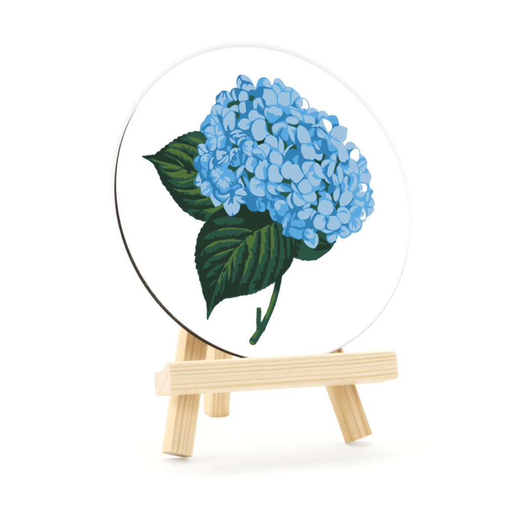 Картина по номерам Rosa Блакитна гортензія", кругла, 15 см, з мольбертом (4823098548690)