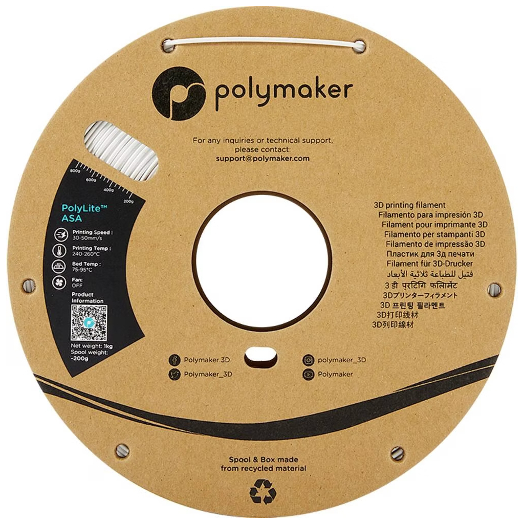 Пластик для 3D-принтера Polymaker ASA POLYLITE 1,75mm 1kg WHITE (PF01002)