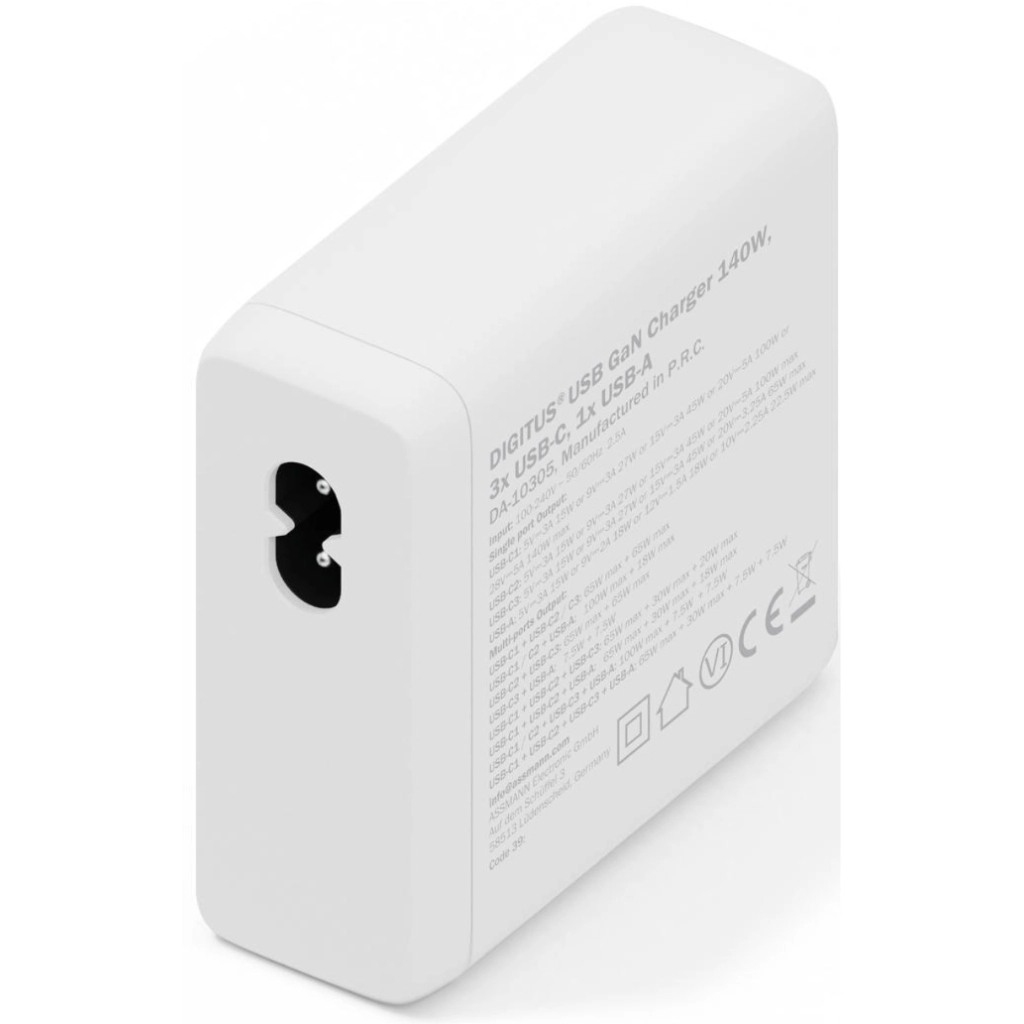 Зарядний пристрій Digitus 3xUSB-C + 1xUSB PD140W GaN white (DA-10305)