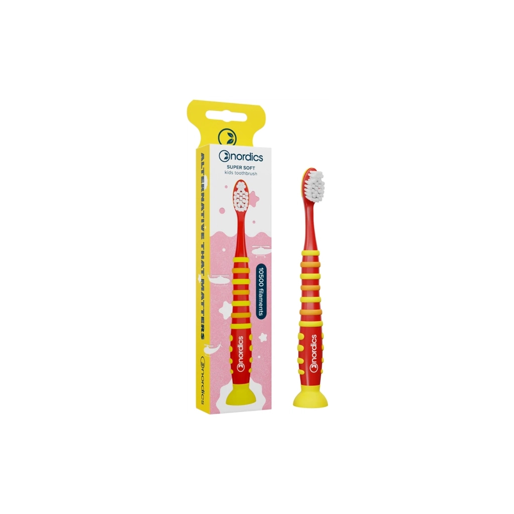Дитяча зубна щітка Nordics Kids Rocket 10500 Ультрам'яка Від 4 років Червона з жовтим (3800500324784) Дитяча зубна щітка Nordics Kids Rocket 10500 Ультрам'яка Від 4 років Червона з жовтим (3800500324784)