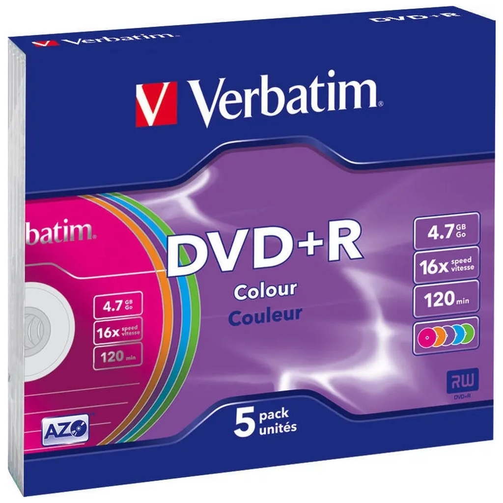 Диск DVD Verbatim 4.7Gb 16X SlimBox 5 шт Color (43556)