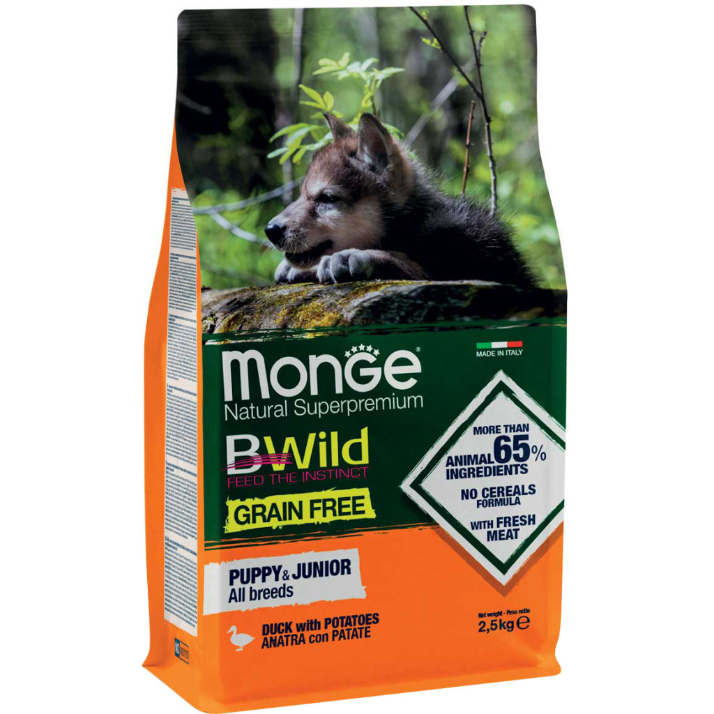 Сухий корм для собак Monge Dog Bwild Gr. Free Puppy&Junior качка 2.5 кг (8009470004787)