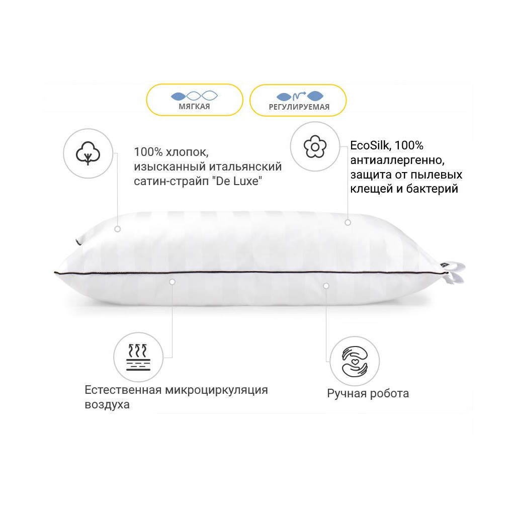 Подушка MirSon антиаллергенна Royal Eco-Soft Hand Made 498 низька 50х70 см (2200000625090)