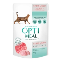 Optimeal wet cat food for spayed/neutered cats with beef and turkey fillet in jelly 85 g (4820215365901)