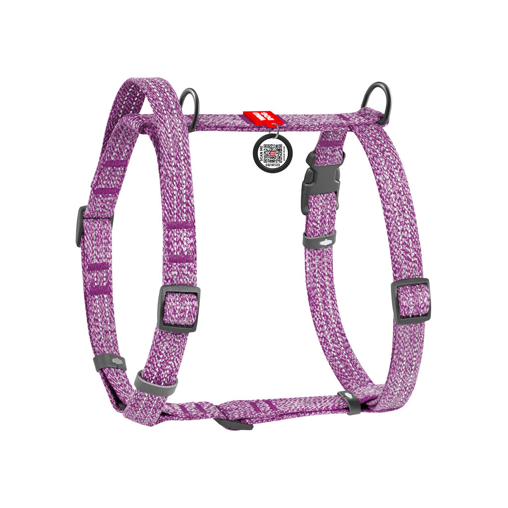 Шлея для собак WAUDOG Н-подібна Re-cotton з QR паспортом, світловідбивна S фіолетова (25919)