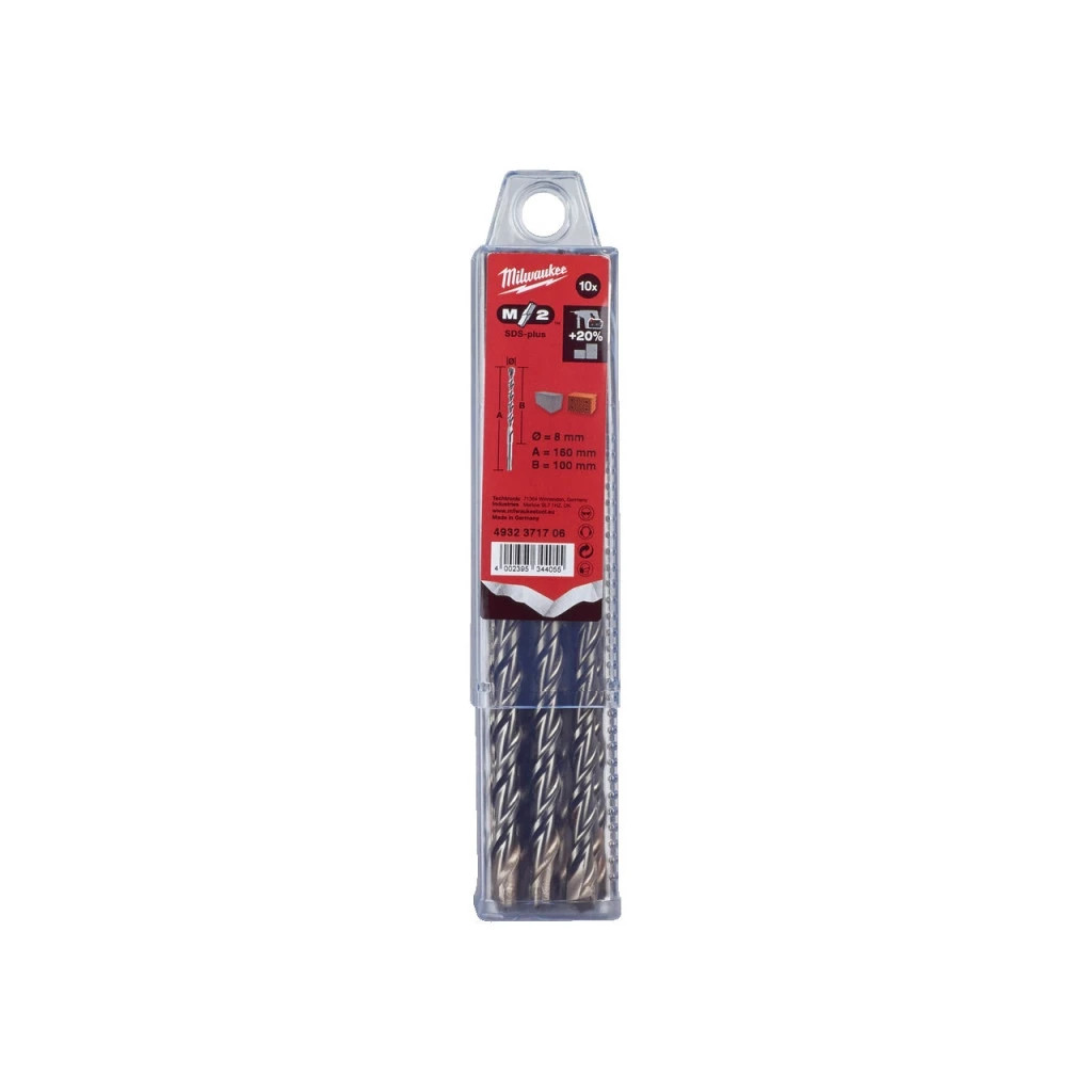 Бур Milwaukee SDS-PLUS M2, 8,0х160х100мм, 10шт (4932371706)