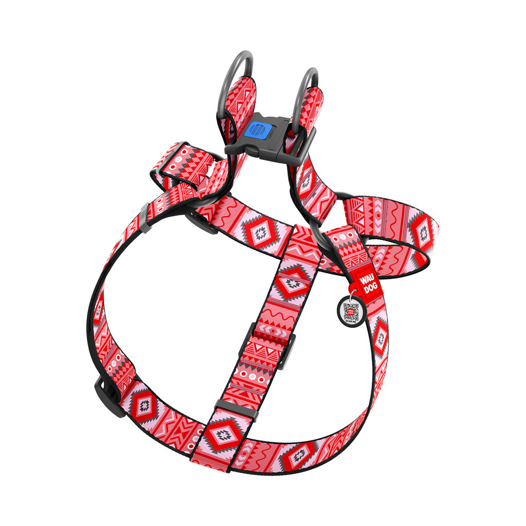 Шлея для собак WAUDOG Nylon з QR паспортом "Етно червоний" пластиковий фастекс XL (324-0133)