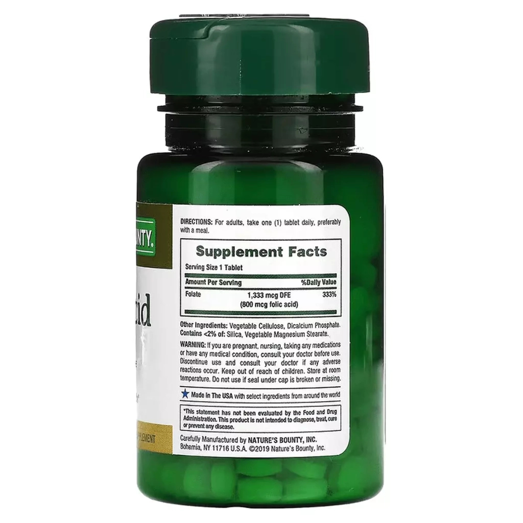 Вітамін Nature's Bounty Фолієва кислота, 800 мкг, 250 таблеток (NRT-02843)
