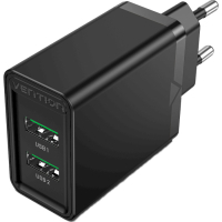 Зарядний пристрій Vention 2xUSB 36W (2xUSB-A) QC3.0 black (FBAB0-EU)