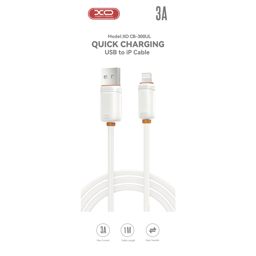 Дата кабель USB 2.0 AM to Lightning 1.0m 3A white XO (XO-CB-300UL-WH)