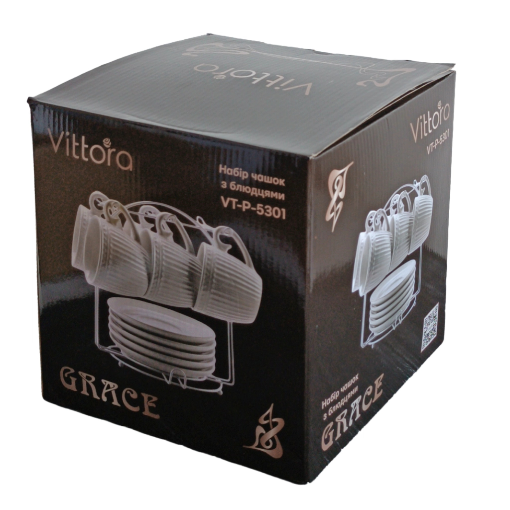 Набір чашок Vittora Grace 6 чашок з блюдцями на підставці (VT-P-5301) Набір чашок Vittora Grace 6 чашок з блюдцями на підставці (VT-P-5301)