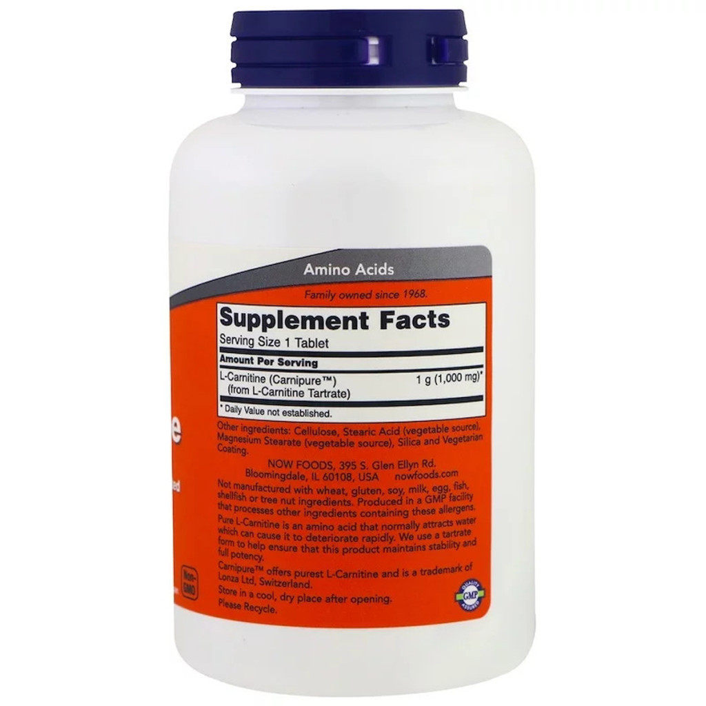 Амінокислота Now Foods L-Карнітин, L-Carnitine, 1000 мг, 100 таблеток (NOW-00068)