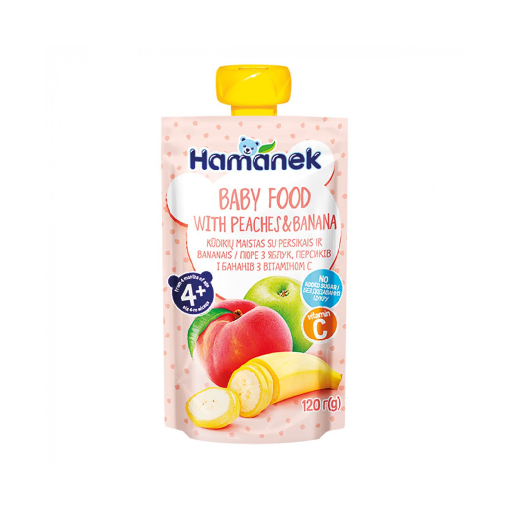 Дитяче пюре Hamanek Яблуко Персик Банан, 120 г (8595139783945)