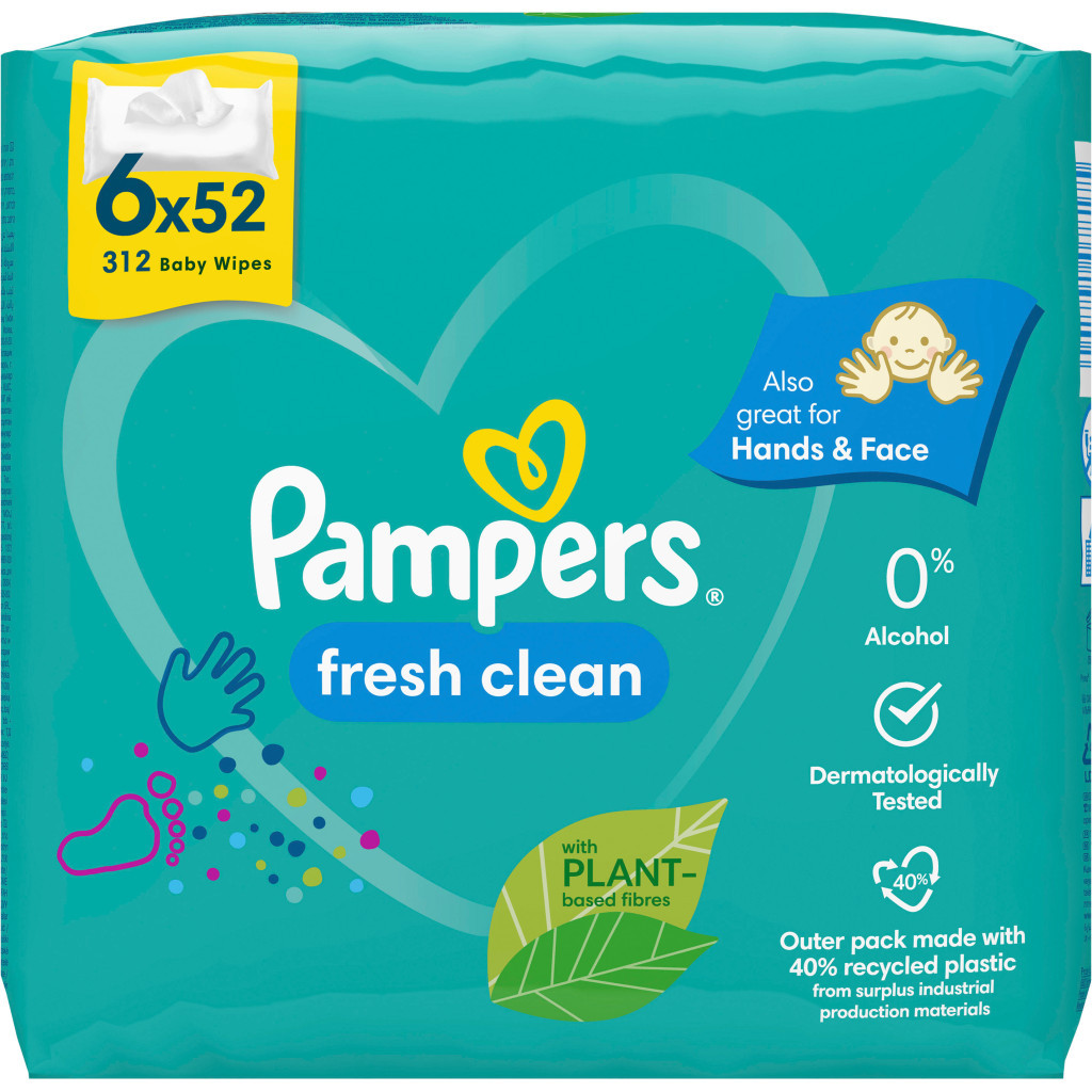 Дитячі вологі серветки Pampers Fresh Clean 6 пачок х 52 шт (8001841078175)