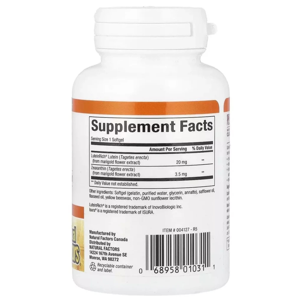 Антиоксидант Natural Factors Лютеїн 20 мг, Lutein, 30 желатинових капсул (NFS-01031)