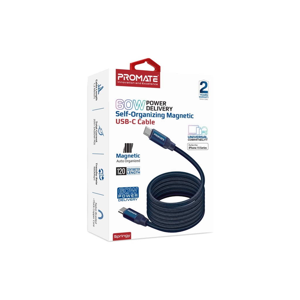 Дата кабель USB-C to USB-C 1.2m Promate (springy.blue) Дата кабель USB-C to USB-C 1.2m Promate (springy.blue)
