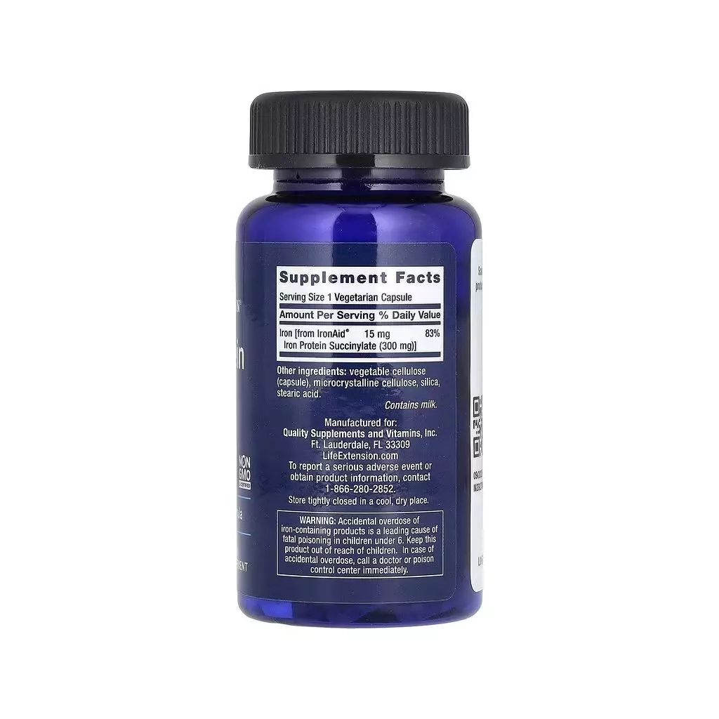 Вітамінно-мінеральний комплекс Life Extension Залізо, Iron Protein Plus, IronAid, 100 вегетаріанських капсул (LEX-16771)