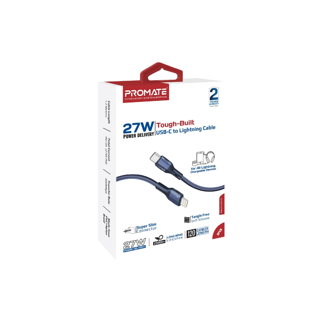 Дата кабель USB-C to Lightning 1.2m 27W PD FletchLink-CI blue Promate (fletchlink-ci.blue)