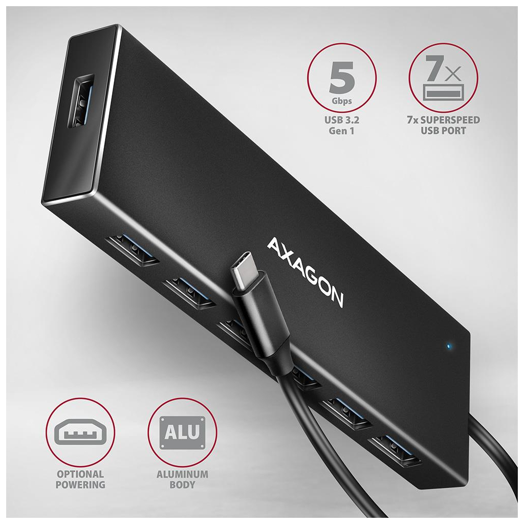 Концентратор AXAGON USB-C to 7xUSB 3.0 black (HUE-F7C) Концентратор AXAGON USB-C to 7xUSB 3.0 black (HUE-F7C)