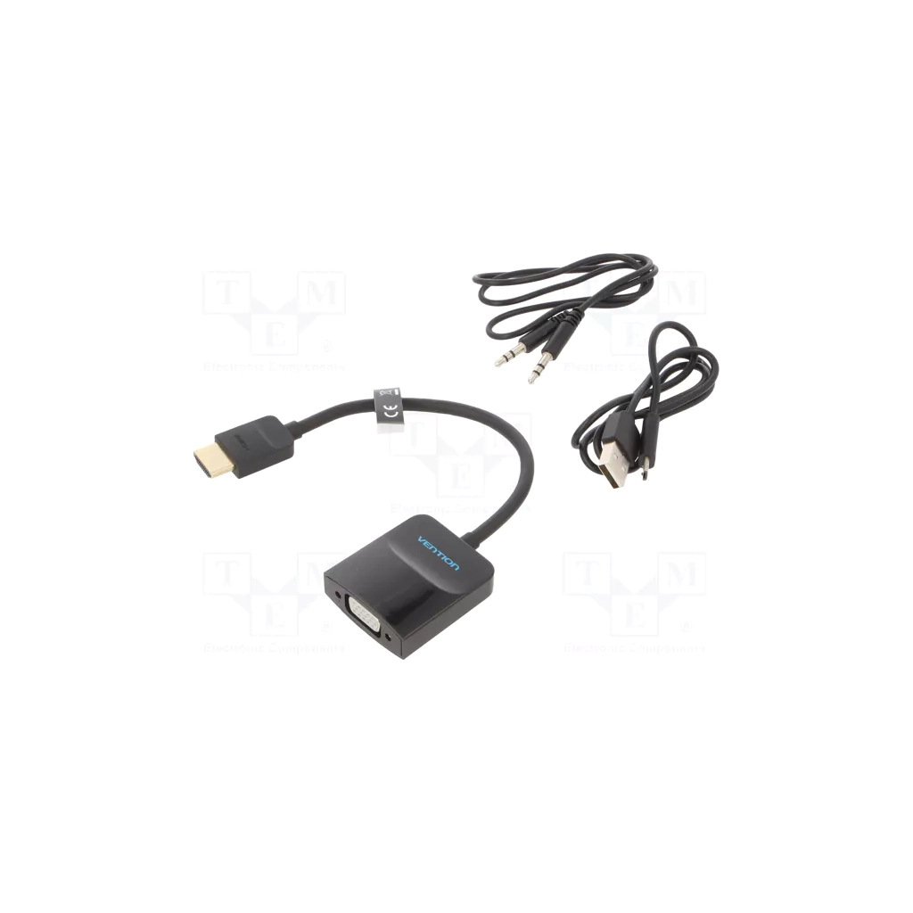 Перехідник HDMI M to VGA F + Micro USB F + 3.5mm F 0.15m black Vention (42161)