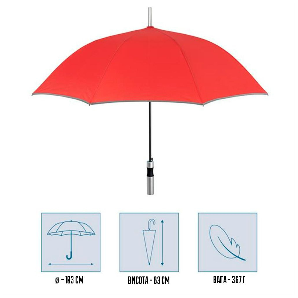 Парасоля Perletti Reflecting тростина, з системою антивітер, червона (P96014-03)