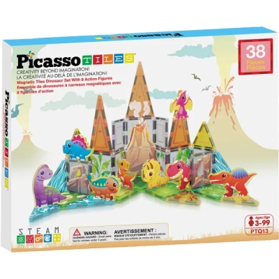 Конструктор Picasso магнітний Tiles Dinosaur Set з 8 фігурками динозаврів 38 деталей (817338028848)