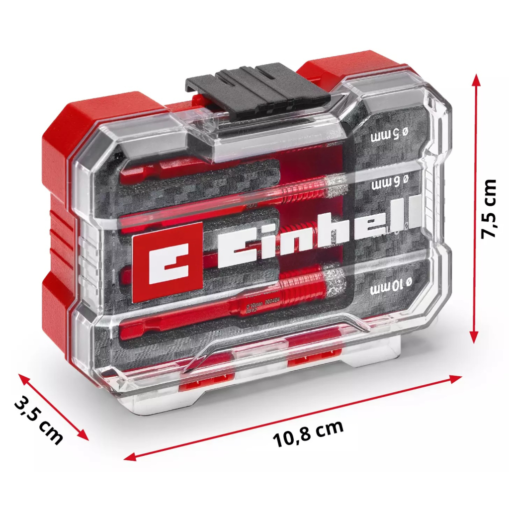 Свердло Einhell по кахелю та склу, трубчасті, 5/6/8/10мм, XS-Case, 4шт, 0.12кг (500404)