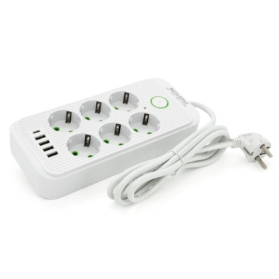 Мережевий фільтр живлення Voltronic F06U, 6 роз EU, 4USB White (F06U-White)